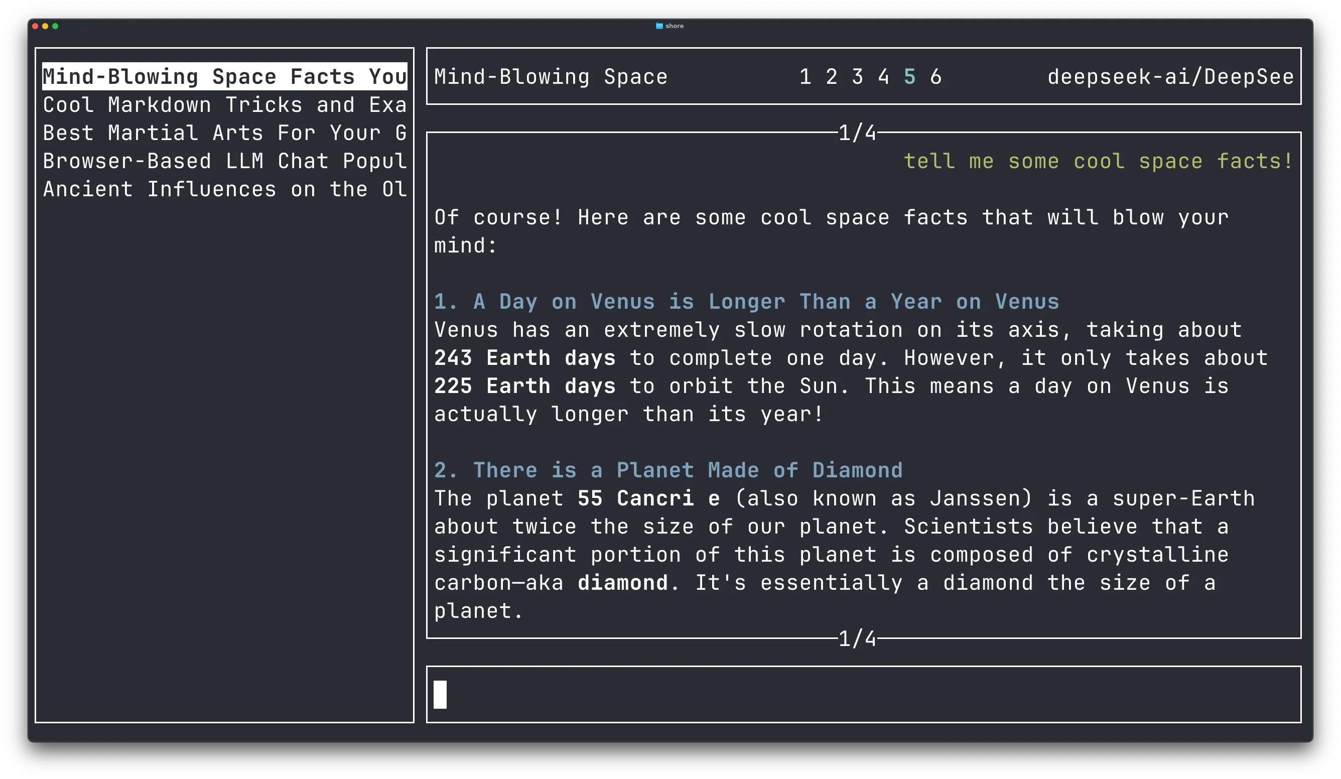 Shore - Terminal based LLM chat